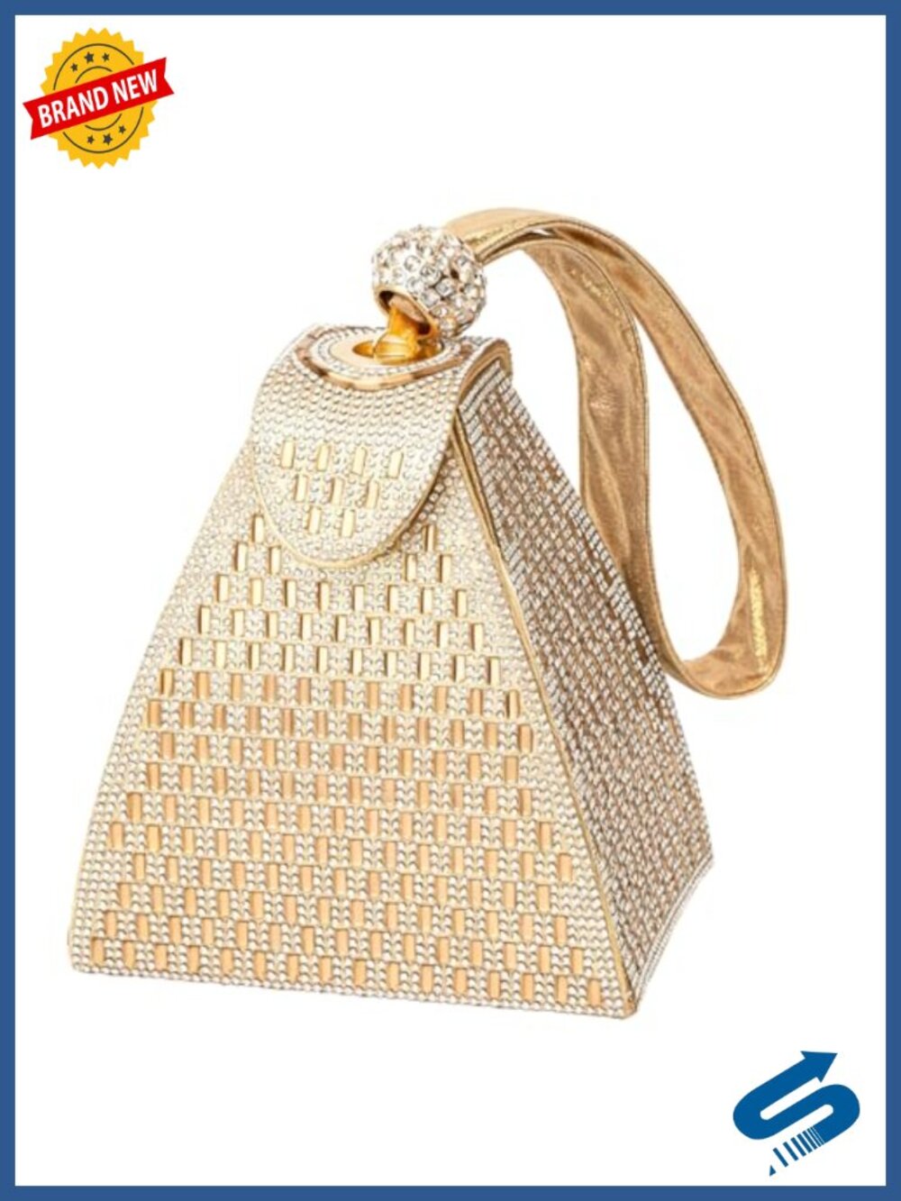 Rhinestone Clutch Evening Bags for Women - Sparkly Glitter Pyramid Shape Luxury